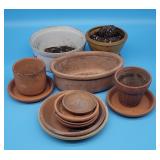 Grouping of Terra Cotta Underplates, Planters+