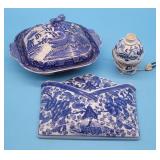 3 pc Blue & White Porcelain - Envelope Wall Pocket