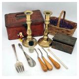 Antique Cough Drop Tin Advertising Box, Pair Brass