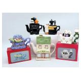 5 Hand Painted Ceramic Figural Teapots Cat & Dog,