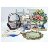 Cast Iron Flower Bouquet Door Stop, 2 Wood Doll Ch