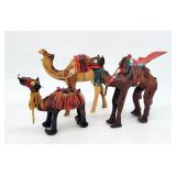 Vintage Carved Wood & Leather Camels with Fringe
