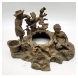 Metal Ink Well Base w Boy & Girl w Tree