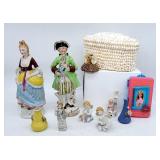 Victorian Ceramic People Figurines, Shell Trinket
