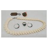 Turquoise Jewelry Ring & Earrings, Dog Tag, Heart