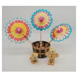 Vintage Crepe Paper Pinwheels, Basket & Figurines