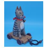 Primitive Cat Pull Toy Carved Wood