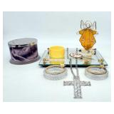 Vanity Dish Lot w Candle, Hand Mirror, Night Light