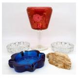 Etched Glassware & Various Ashtrays Grouping