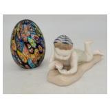 Millifiore Glass Egg Paperweight & Lomonosov Russi