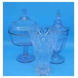 3pc Glassware, Etched Candy Jar, Bohemian Crystal