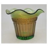 Northwood Fluted DIamond Band Green Carnival Glass