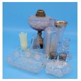 Lot of Glassware, Oil Lamp, Medicine Bottle, Custa