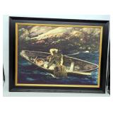 Framed Art Print Fisherman w/ Trap in Row Boat