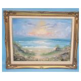 Oil on Canvas Seascape H. Dusenberg in Gilt Frame
