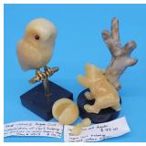 Carved Agate Owl & Bear Onyx Stand Carl Faberge Re