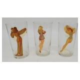 3 Vintage Peek A Boo Pinup Glasses Tumblers Barwar