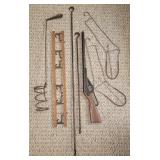 Antique Coat Rack, Metal Hooks, Wire Sock Stocking