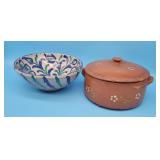 Spanish Pottery Bowl, Redware Pot with Lid