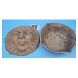 Ancient Graffiti Pottery Face Wall Hanging, Signed