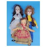 3 Vintage Dolls Clown Porcelain MSR Imports Cloth