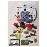 Pewter Train Figurine, Pins, Pencil Sharpeners, Wh