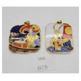 Asian Enameled Pendants Drummer & Samurai Designs