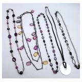 Purple Colored Glass & Other Beaded Necklaces