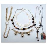 Polished Stones & Beaded Gold Toned Necklaces