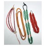 Red Orange Beaded Necklaces, Green Beaded Necklace