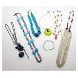 Blue & White Beaded Necklaces+