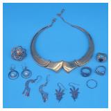 Jewelry Lot - Necklace, Some Sterling Earrings, Ri
