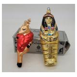 2 Blown Glass Christmas Ornaments Egyptian Sarcoph