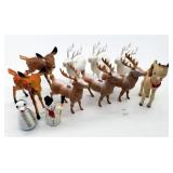 Vintage Plastic Reindeer Ornaments, Fawns, Penguin