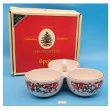 Spode Christmas Tree Three Bowl Server Red Ribbon