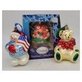 3 Blown Glass Christmas Ornaments Goebel Bear+