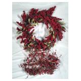 Holiday Wreath w Plastic Red Berries Design