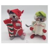 1970/90 Annalee Grey Mice Carroling & w Stocking