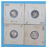 1899, 1900, 1902 & 1905 Silver Barber Dimes