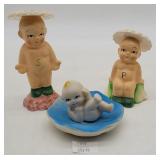 Ceramic Kewpie Style Salt & Pepper Shakers, Dish
