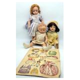 3 Antique Dolls, Paper Dolls Dolly Dingles