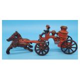 Cast Iron Fire Pumper Truck Horse Drawn Toy