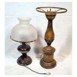 (2) Vintage Metal Desk Lamps - 1 w Glass Shade