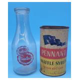 Old Tin Pennant Waffle Syrup; Old MIlk Bottle Seal