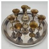 Vintage Metal Sherry Cups w Tray, Toothpick Holder