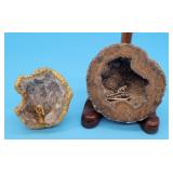 2 Geodes with Skiers Souvenir Gold Edge