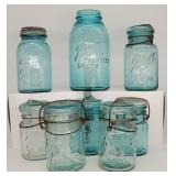 Lot of 8 Blue Ball mason Jars Ideal Atlas some Lid
