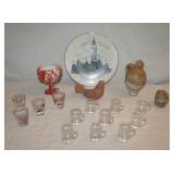 Vintage Glassware, Shot Glasses, Collector Plate