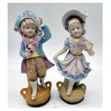 L & M Inc Porcelain Victorian Boy & Girl Figurines