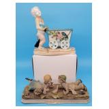 Capodimonte Children with Geese Figurine, Italian